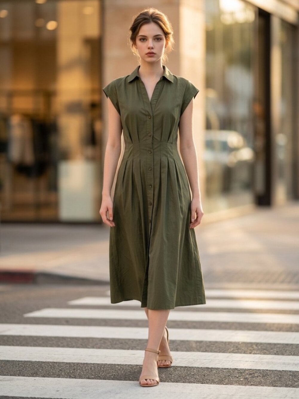 NWT Tommy Hilfiger Olive Green Cotton Shirt Dress Size 6